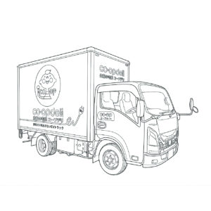 宅配トラック（コープ・生協）の無料塗り絵イラスト（知育・高齢者レク用）