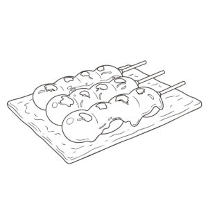 みたらし団子の無料塗り絵イラスト（知育・高齢者レク用）