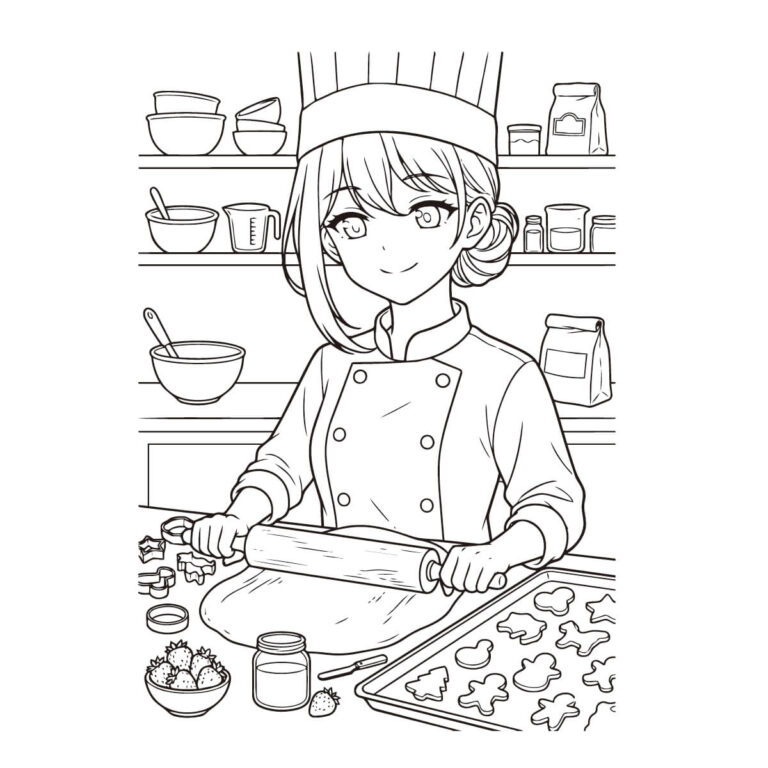 パティシエの無料塗り絵イラスト（知育・高齢者レク用）