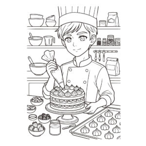 男の子　ケーキの無料塗り絵イラスト（知育・高齢者レク用）