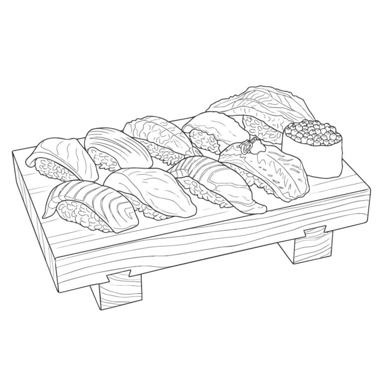 寿司の無料塗り絵イラスト（知育・高齢者レク用）