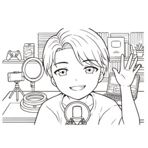YouTuber(ユーチューバー) / 配信者の無料塗り絵イラスト（知育・高齢者レク用）