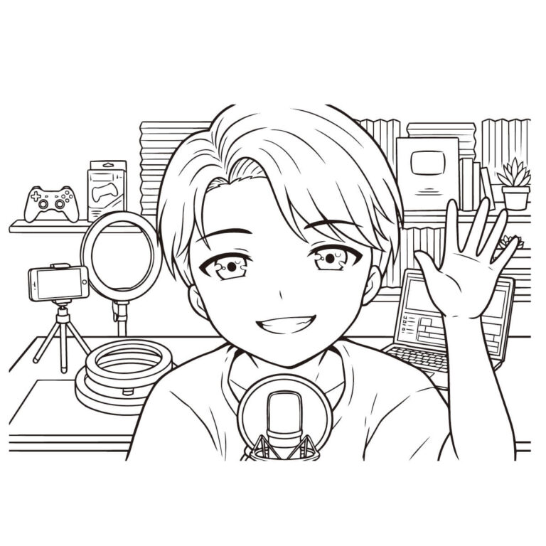 YouTuber(ユーチューバー) / 配信者の無料塗り絵イラスト（知育・高齢者レク用）