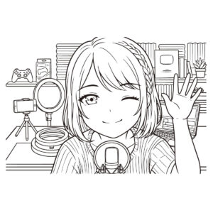 YouTuber　女の子の無料塗り絵イラスト（知育・高齢者レク用）