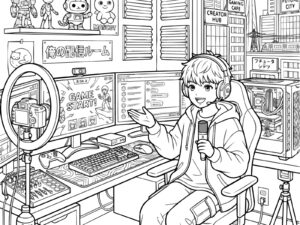 YouTuber　男の子２の無料塗り絵イラスト（知育・高齢者レク用）