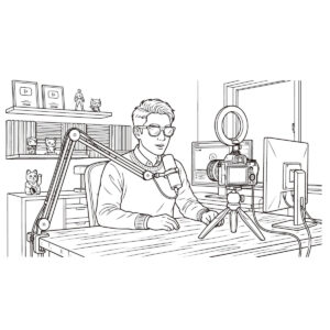 サングラスを掛けたYouTuberの無料塗り絵イラスト（知育・高齢者レク用）