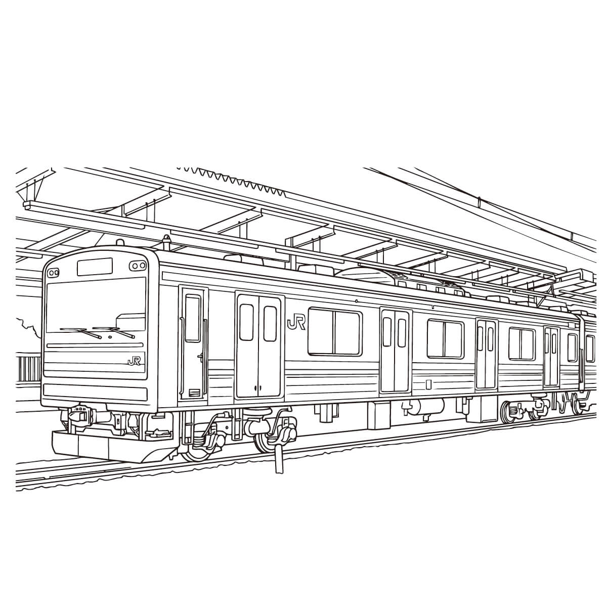 南武線　205系1200番台の無料塗り絵イラスト（知育・高齢者レク用）