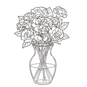 カーネーション　花瓶の無料塗り絵イラスト（知育・高齢者レク用）