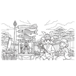 こどもの日（端午の節句）の無料塗り絵イラスト（知育・高齢者レク用）