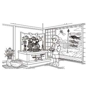 こどもの日２の無料塗り絵イラスト（知育・高齢者レク用）