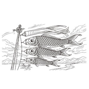 鯉のぼりの無料塗り絵イラスト（知育・高齢者レク用）