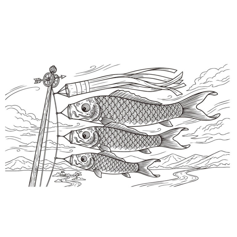 鯉のぼりの無料塗り絵イラスト（知育・高齢者レク用）