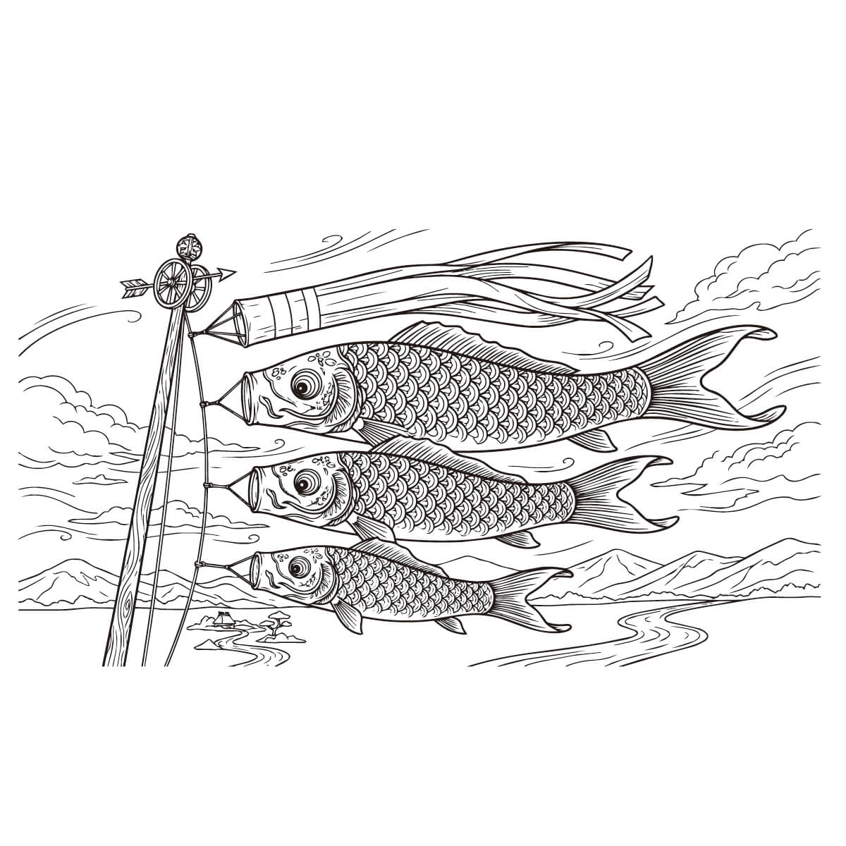 鯉のぼりの塗り絵