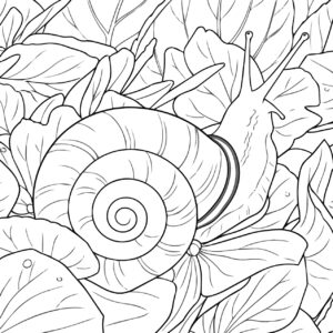 紫陽花とクチベニマイマイの無料塗り絵イラスト（知育・高齢者レク用）