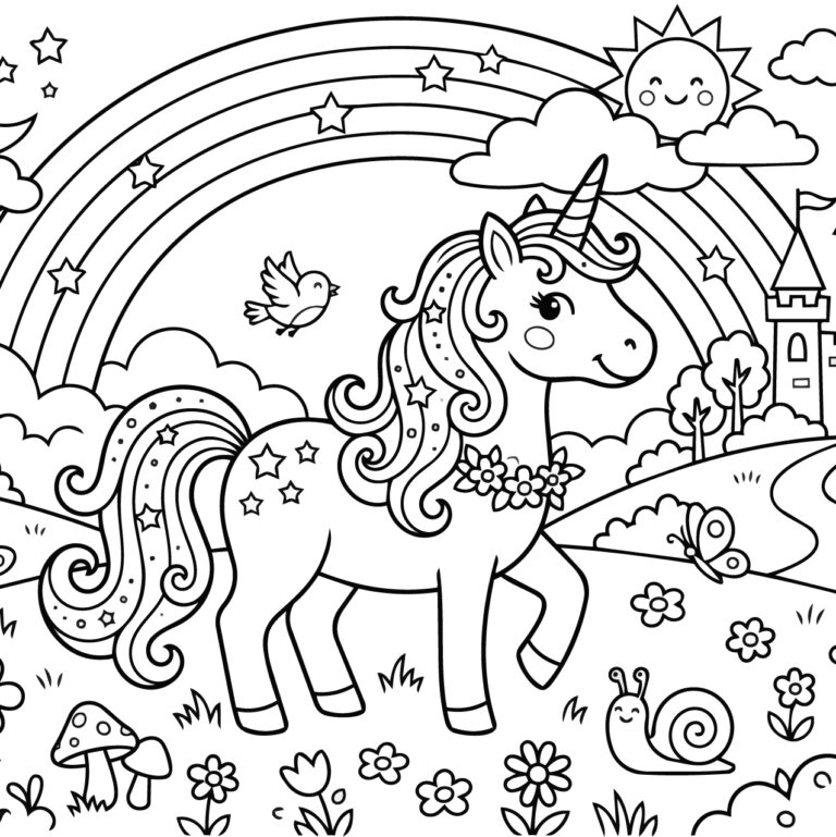 ユニコーンの無料塗り絵イラスト（知育・高齢者レク用）