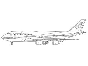 ANA ボーイング747-400Dの無料塗り絵イラスト（知育・高齢者レク用）