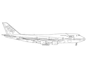 ANA ボーイング747-400 の無料塗り絵イラスト（知育・高齢者レク用）