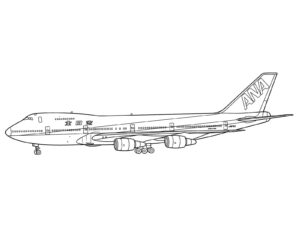 ANA ボーイング747SRの無料塗り絵イラスト（知育・高齢者レク用）