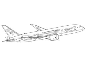ボーイング787 (ドリームライナー)の無料塗り絵イラスト（知育・高齢者レク用）