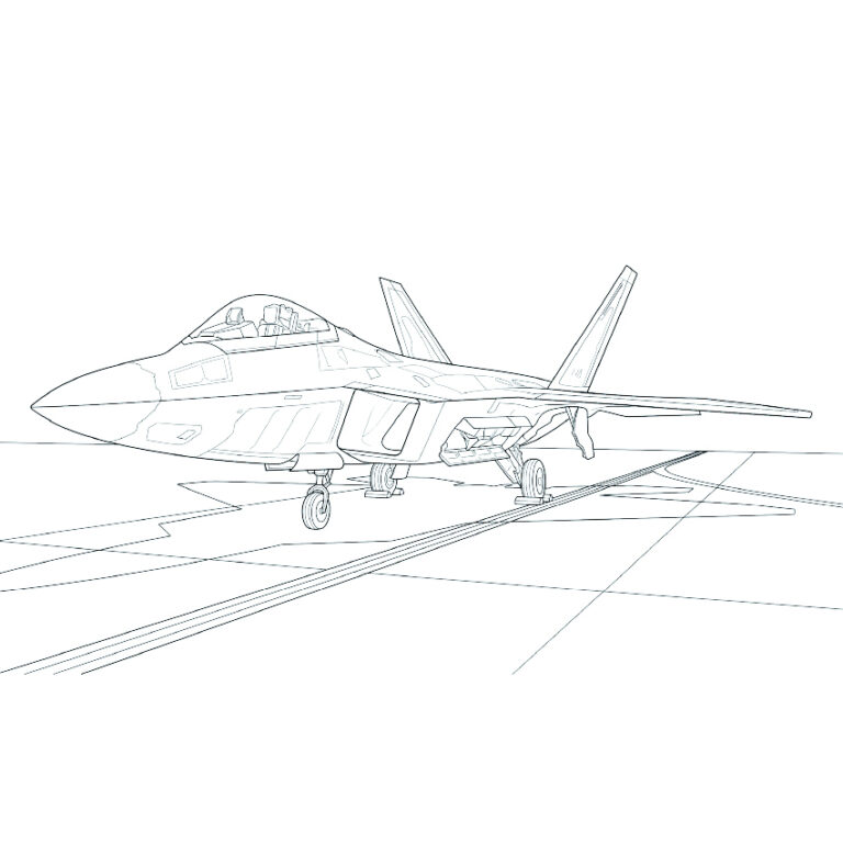 F-22 ラプターの無料塗り絵イラスト（知育・高齢者レク用）