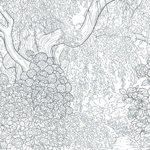 紫陽花の森の無料塗り絵イラスト（知育・高齢者レク用）