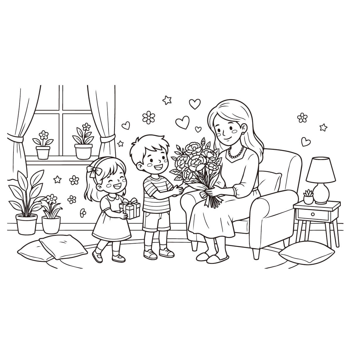 母の日　男の子と女の子