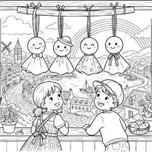 てるてる坊主の無料塗り絵イラスト（知育・高齢者レク用）