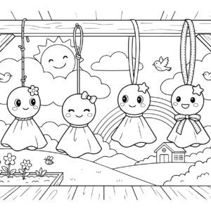 てるてる坊主の無料塗り絵イラスト（知育・高齢者レク用）