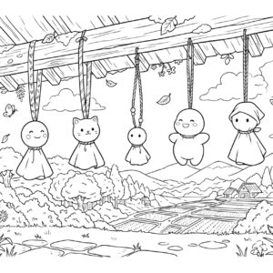 てるてる坊主３の無料塗り絵イラスト（知育・高齢者レク用）