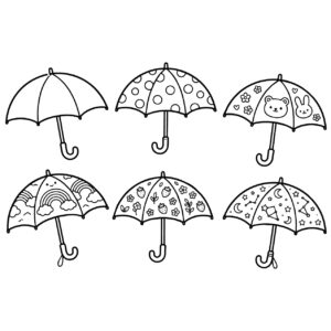 傘の無料塗り絵イラスト（知育・高齢者レク用）