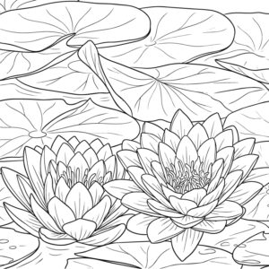 水蓮（スイレン）の無料塗り絵イラスト（知育・高齢者レク用）