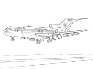 ボーイング727-100 ANAの無料塗り絵イラスト（知育・高齢者レク用）