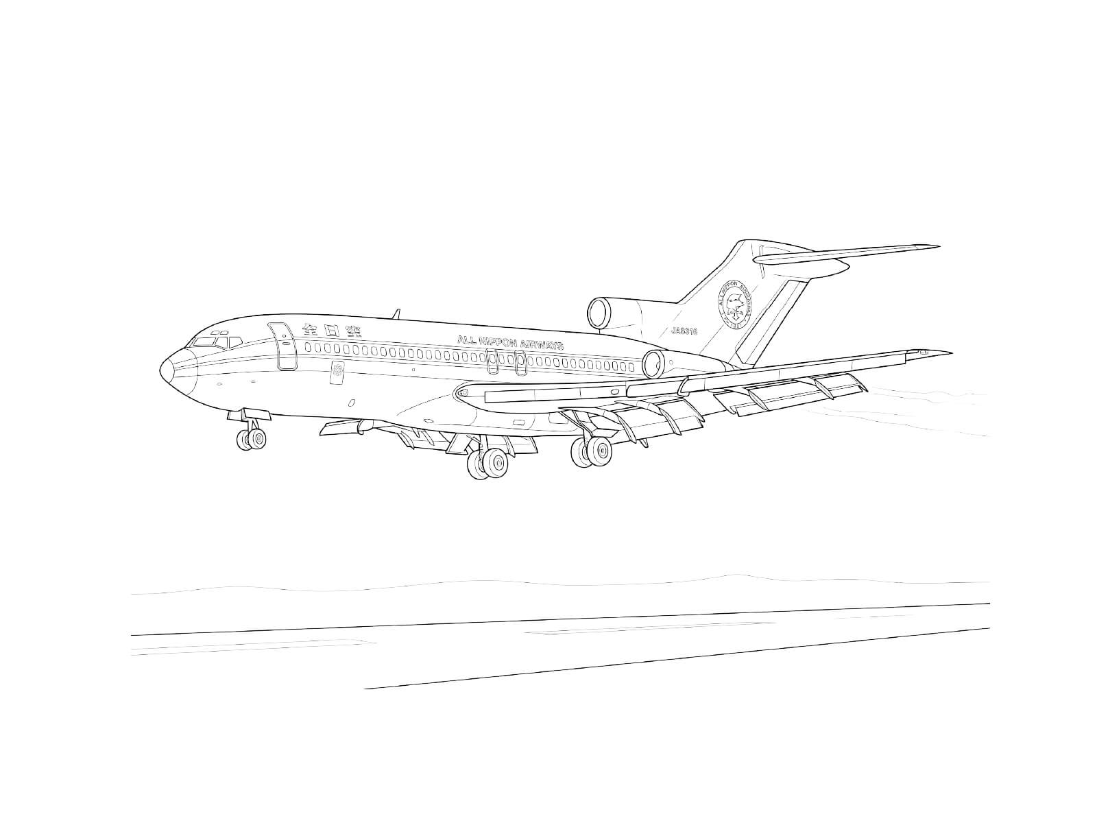 ボーイング727の無料塗り絵イラスト（知育・高齢者レク用）