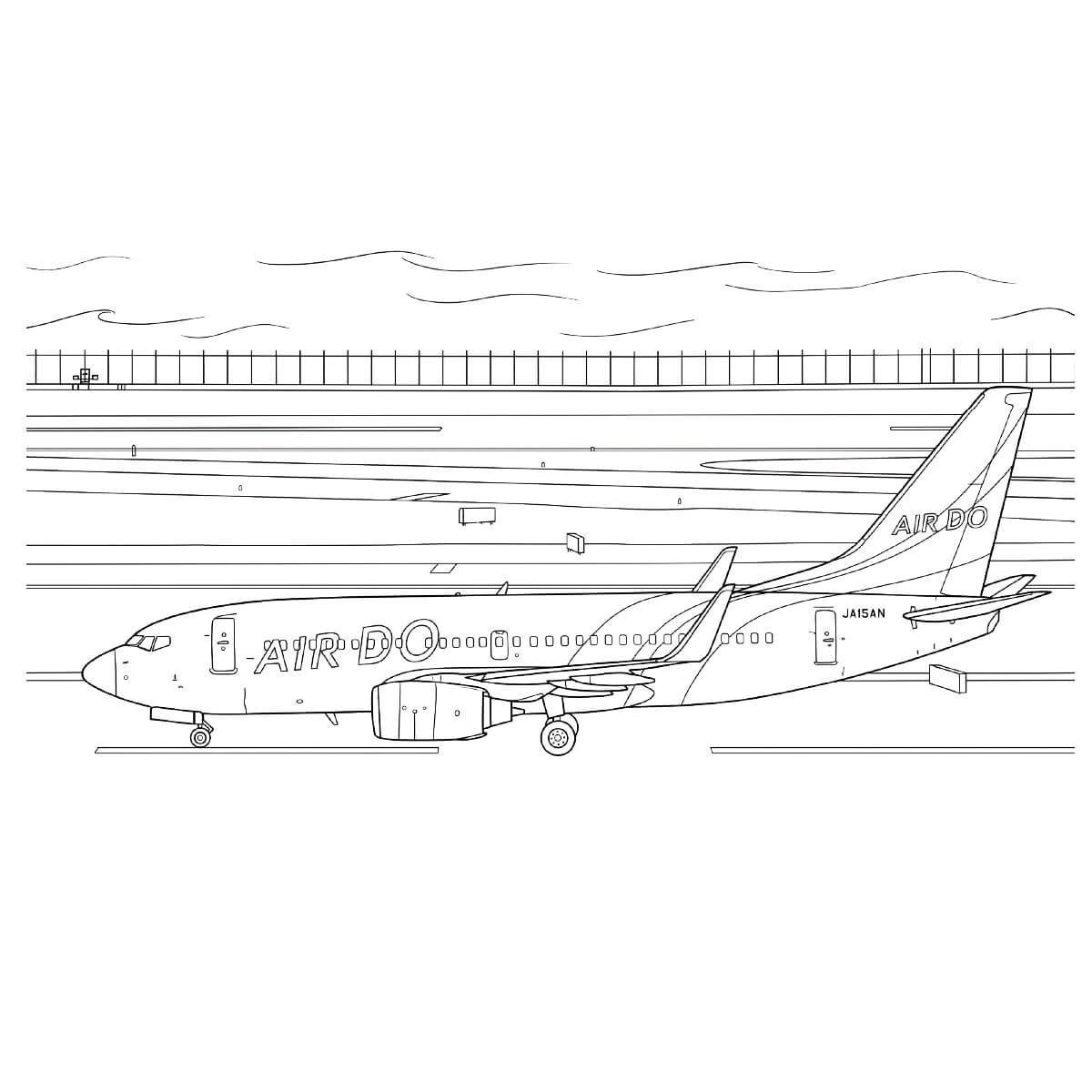 ボーイング737の無料塗り絵イラスト（知育・高齢者レク用）