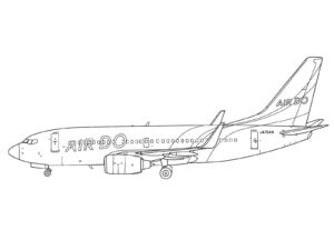 ボーイング737の無料塗り絵イラスト（知育・高齢者レク用）