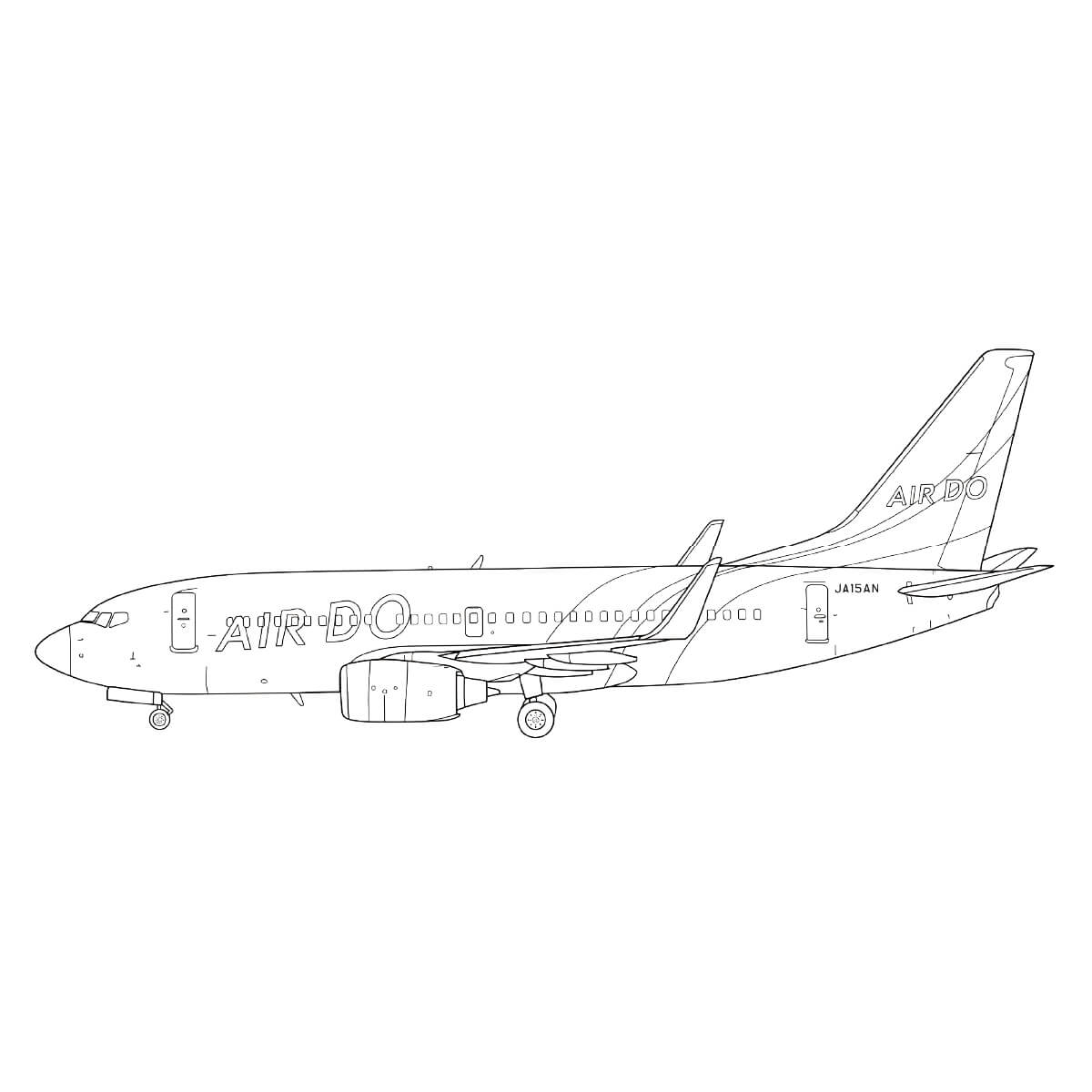 ボーイング737の無料塗り絵イラスト（知育・高齢者レク用）