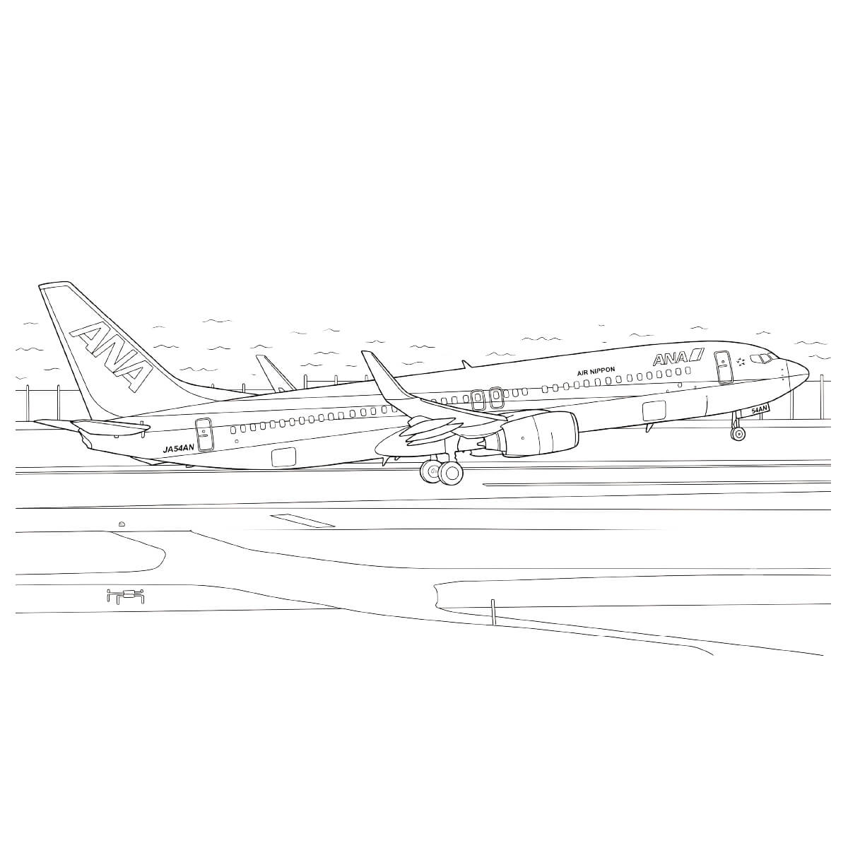 ボーイング737-800 ANAの無料塗り絵イラスト（知育・高齢者レク用）