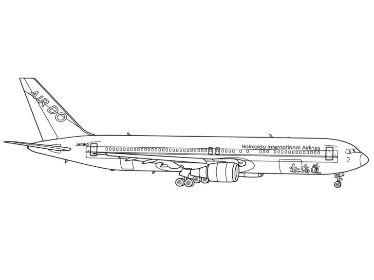 ボーイング767の無料塗り絵イラスト（知育・高齢者レク用）