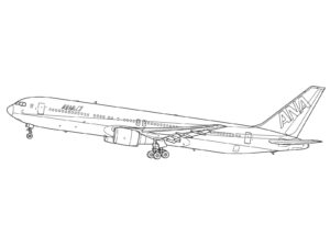 ANA ボーイング767の無料塗り絵イラスト（知育・高齢者レク用）