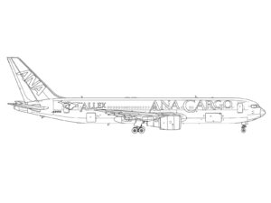 ANA CARGO ボーイング767の無料塗り絵イラスト（知育・高齢者レク用）