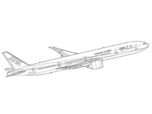 ボーイング777の無料塗り絵イラスト（知育・高齢者レク用）