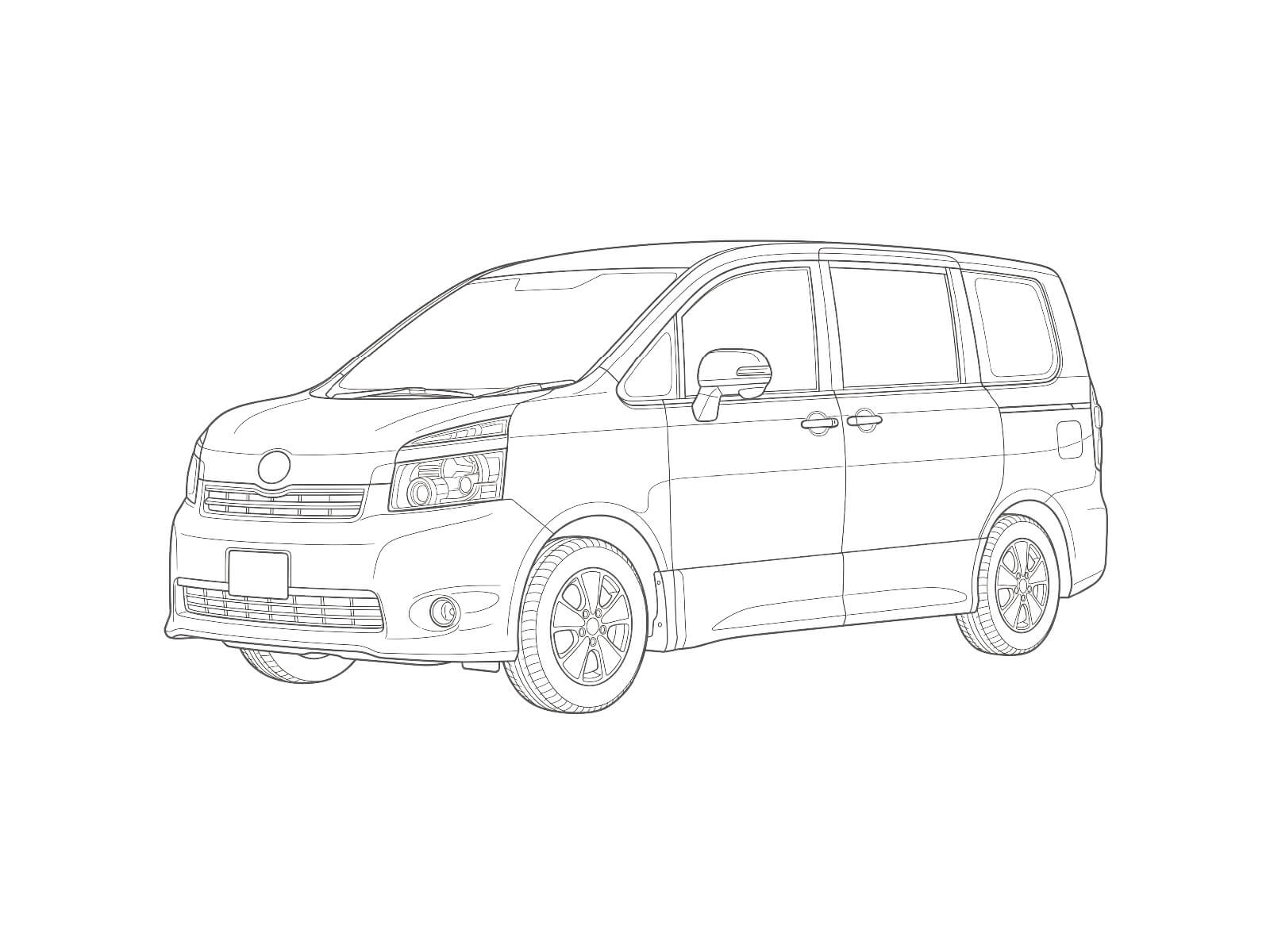 2代目 ヴォクシーの無料塗り絵イラスト（知育・高齢者レク用）