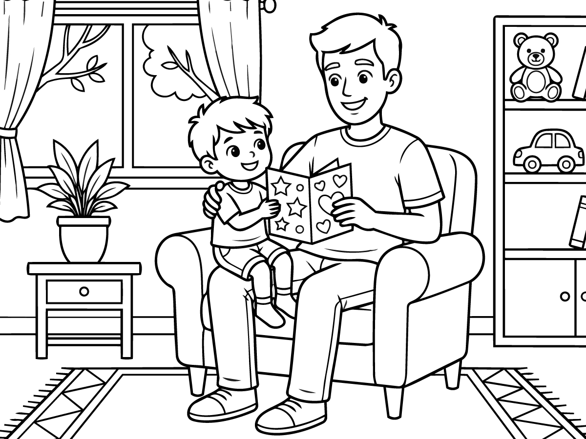 父の日 男の子版の無料塗り絵イラスト（知育・高齢者レク用）