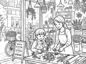 花屋の無料塗り絵イラスト（知育・高齢者レク用）