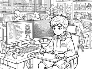 ゲームクリエイターの無料塗り絵イラスト（知育・高齢者レク用）