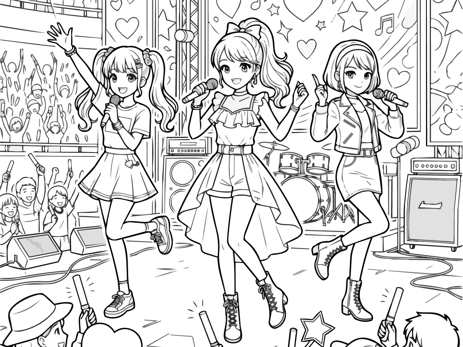 アイドルの無料塗り絵イラスト（知育・高齢者レク用）