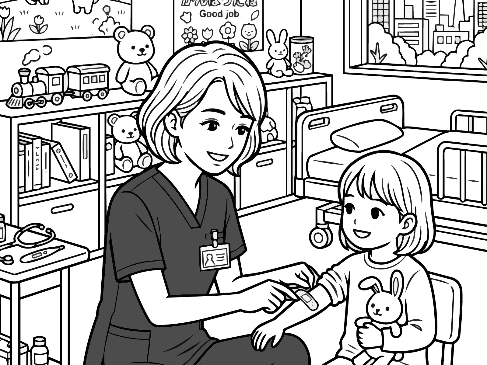 看護師の無料塗り絵イラスト（知育・高齢者レク用）
