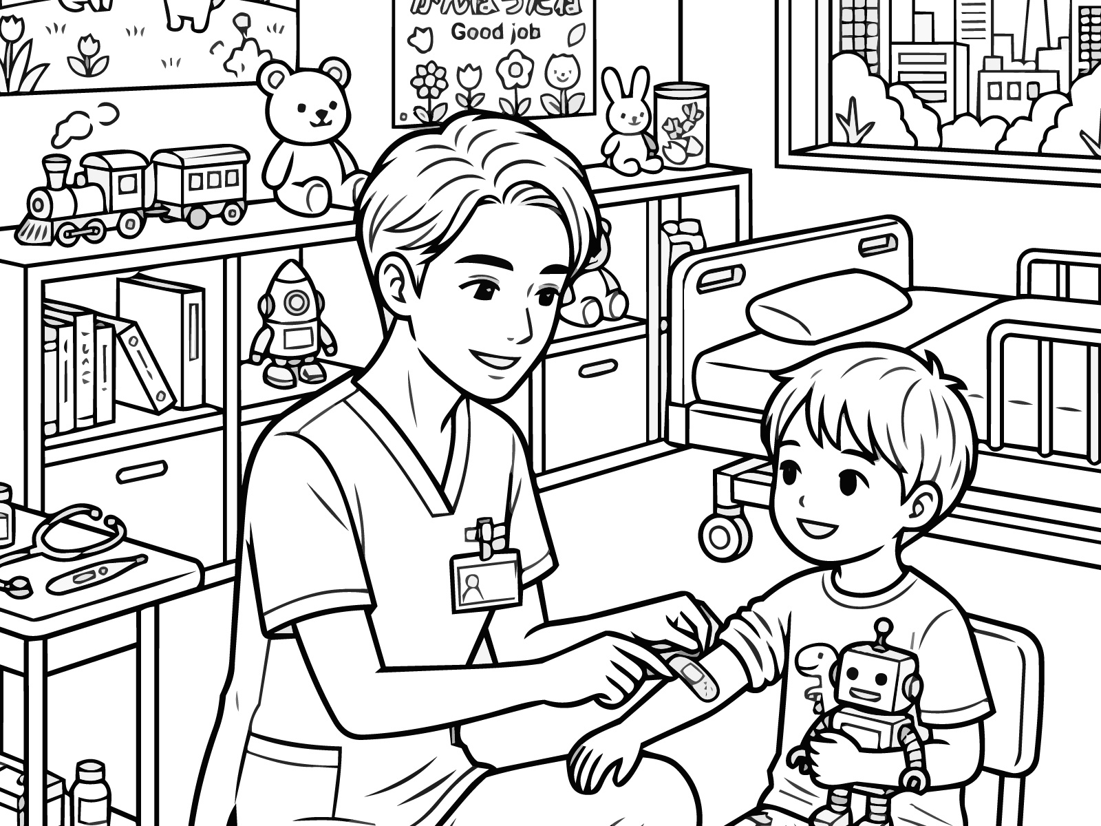看護師の無料塗り絵イラスト（知育・高齢者レク用）