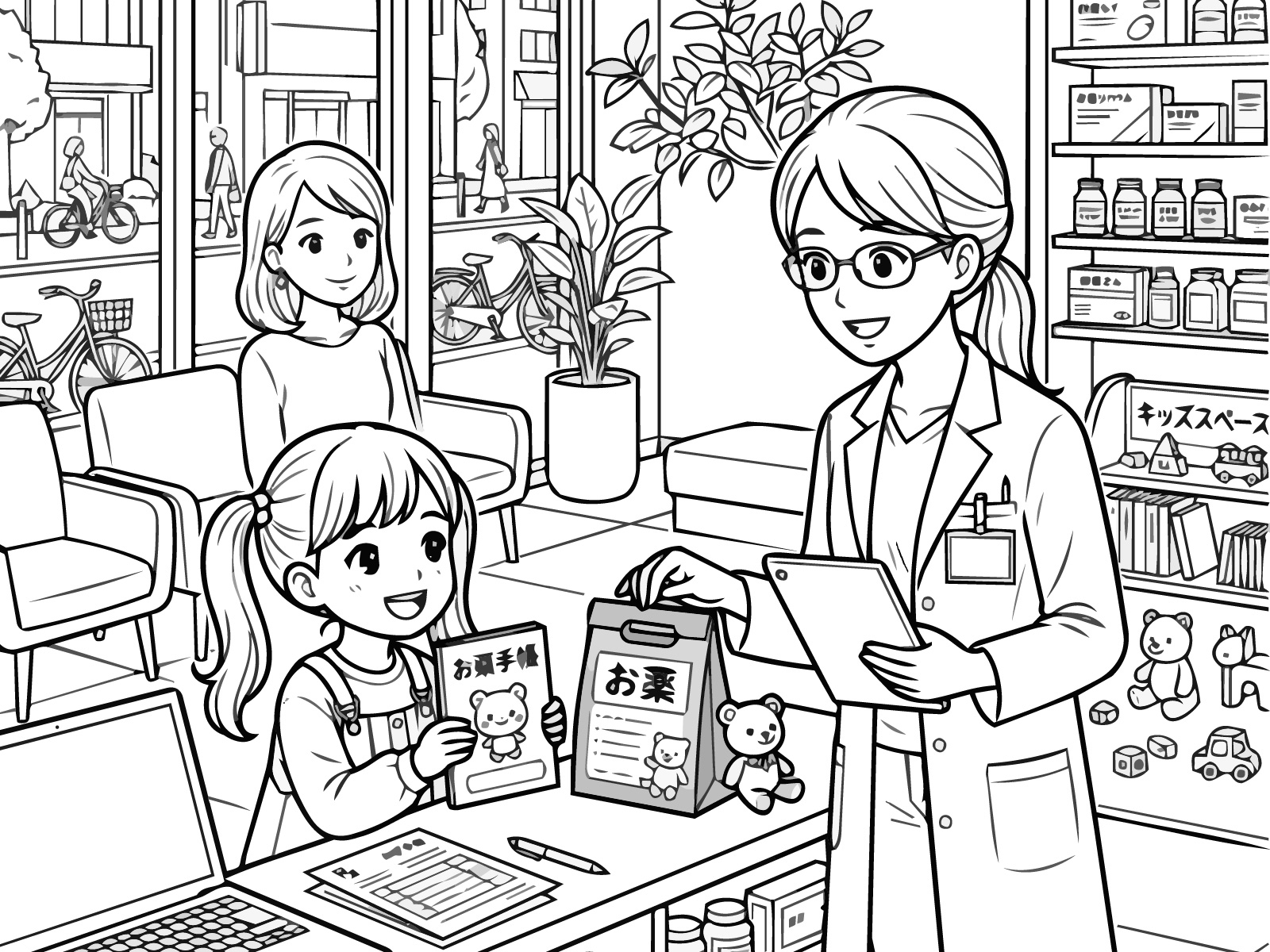 薬剤師の無料塗り絵イラスト（知育・高齢者レク用）