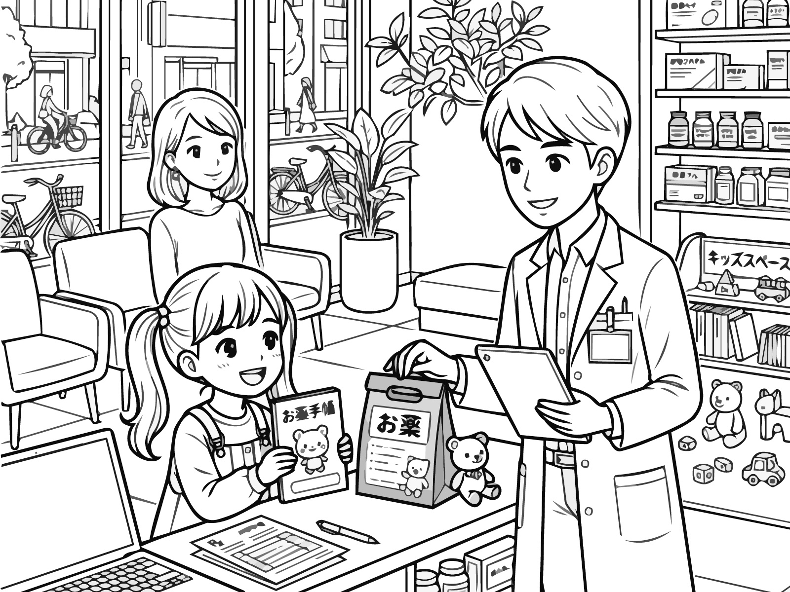薬剤師の無料塗り絵イラスト（知育・高齢者レク用）